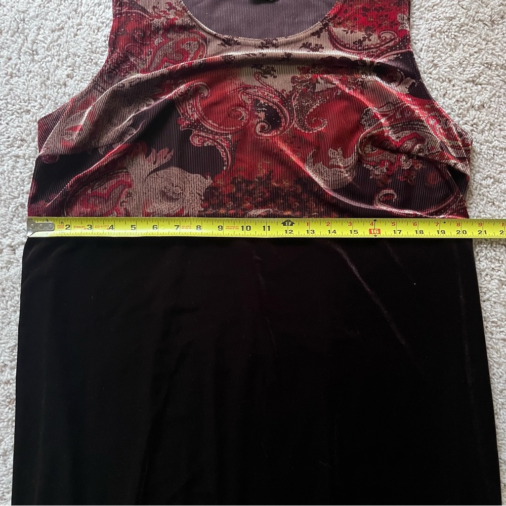 R&M Richards Karen Wong Velvet Dress Sz 16W Vintage Midi Paisley 90s Stretch - Picture 10 of 12